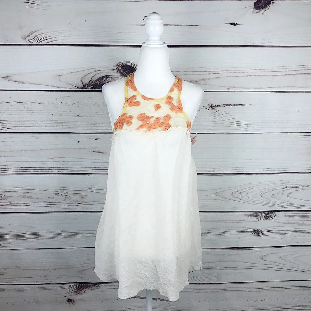 Free People Orange Lace Crepe High Neck Asymmetrical Tank - Picture 4 of 9